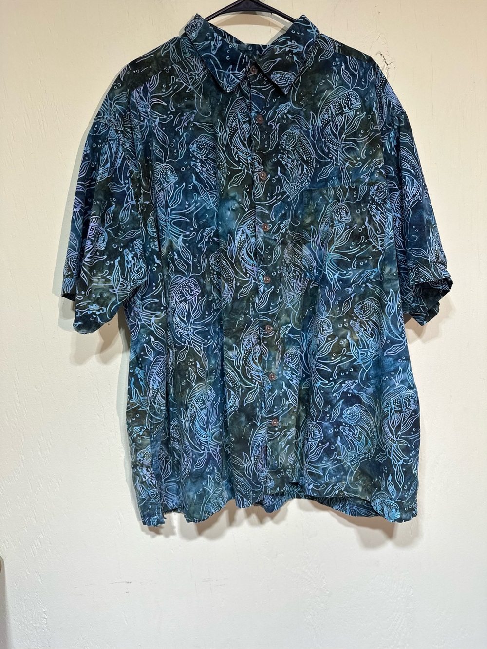 Artisan outfitters neon colorful fish print button up short sleeve size 3x
